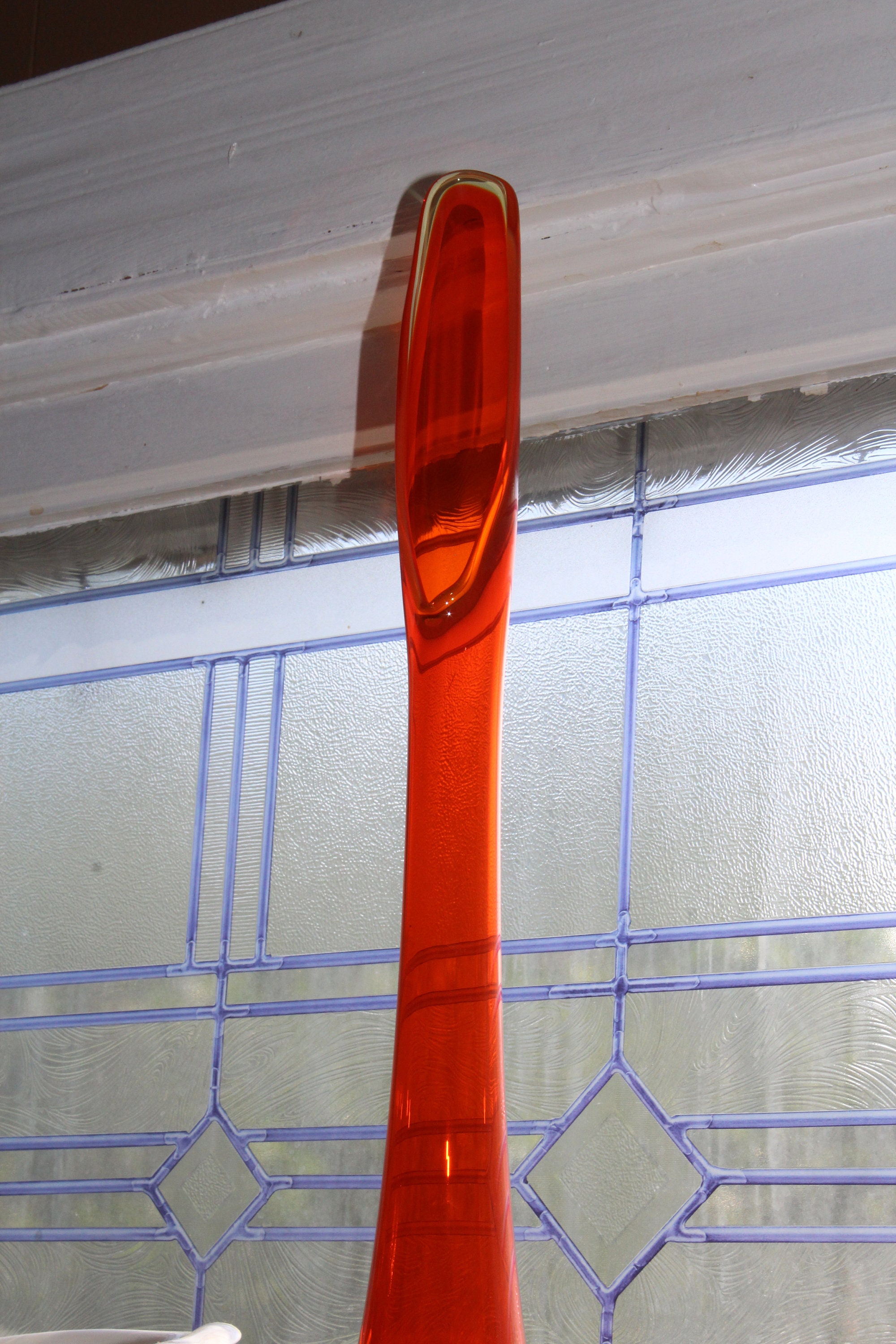 RESERVED FOR RON Large Amberina Swung Glass Cabbage Leaf Vase & Tiffin