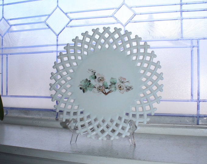 Antique EAPG Lattice Edge Milk Glass Plate Challinor, Taylor & Co