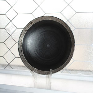 Porsgrund Matte Black Serving Bowl with Silver Rim Vintage Norwegian