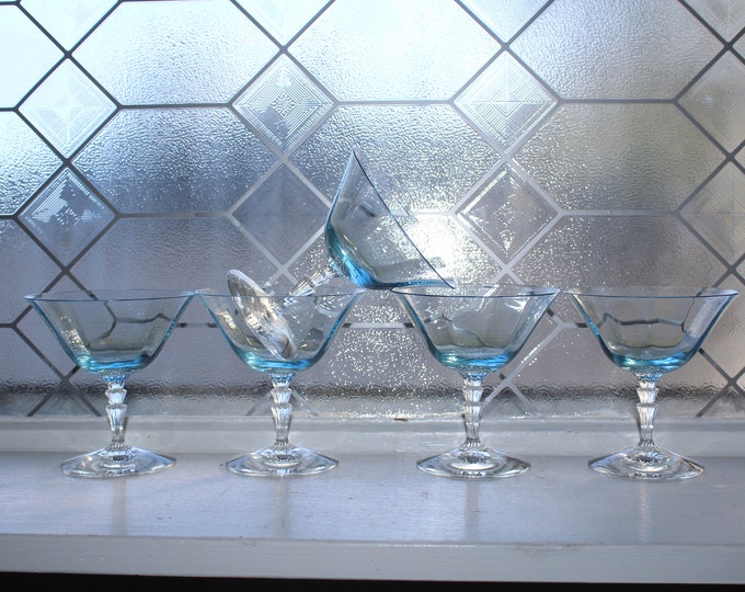5 Antique Morgantown Azure Blue Champagne or Sherbet Glasses