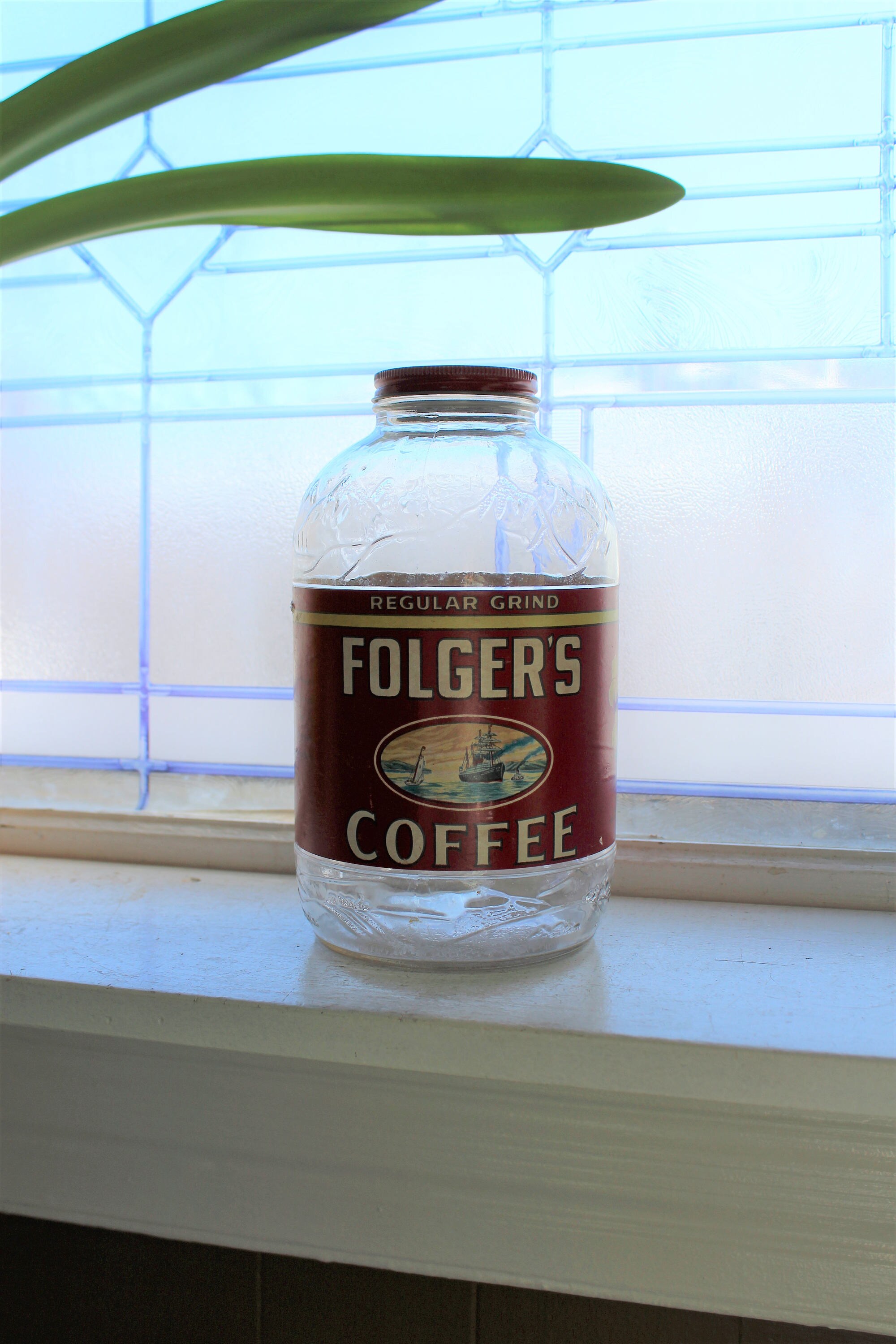 Large Vintage Folger's Coffee Jar 1940s Kitchen Decor 2 Lb. Size
