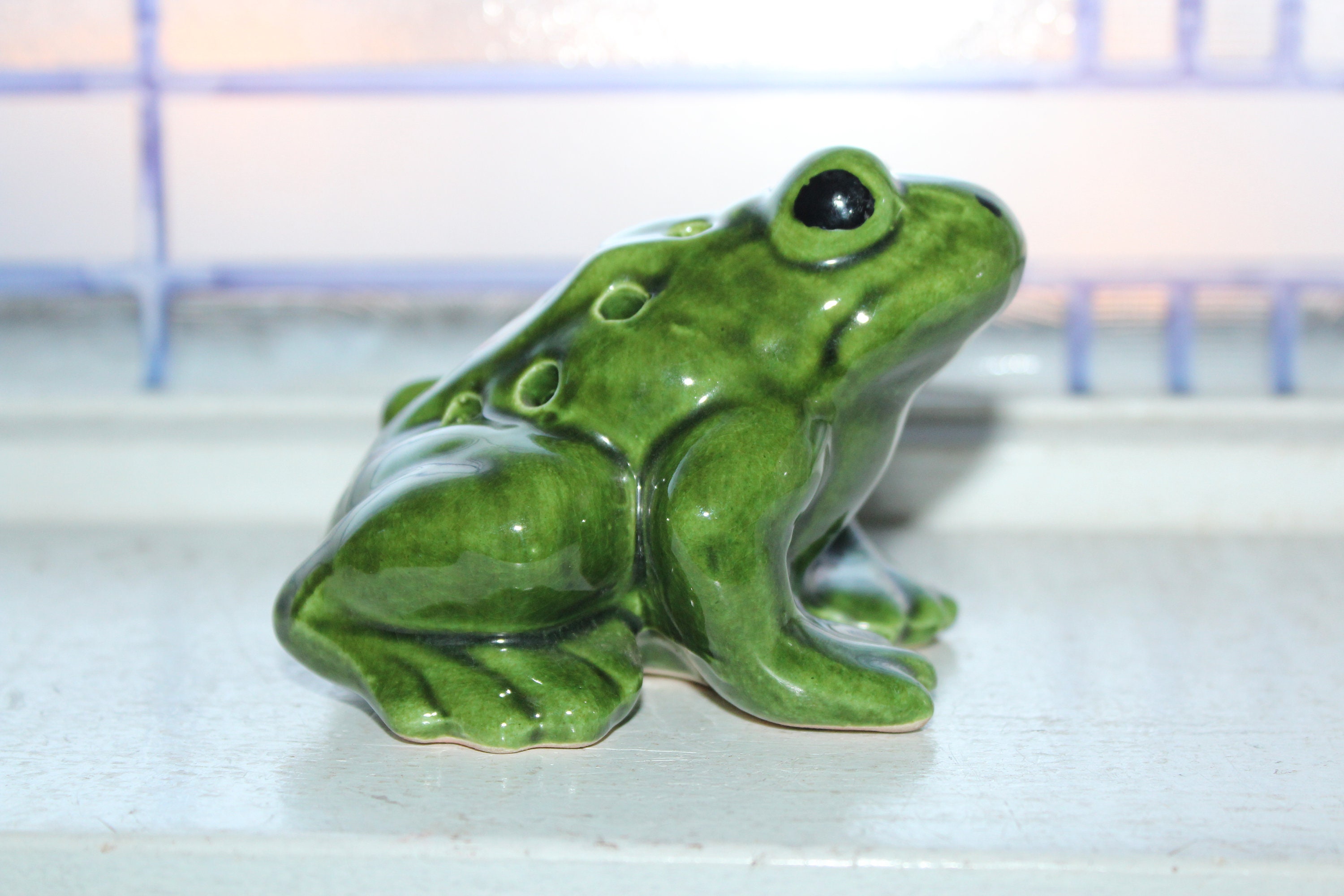 Large Vintage Green Pottery Frog Toad