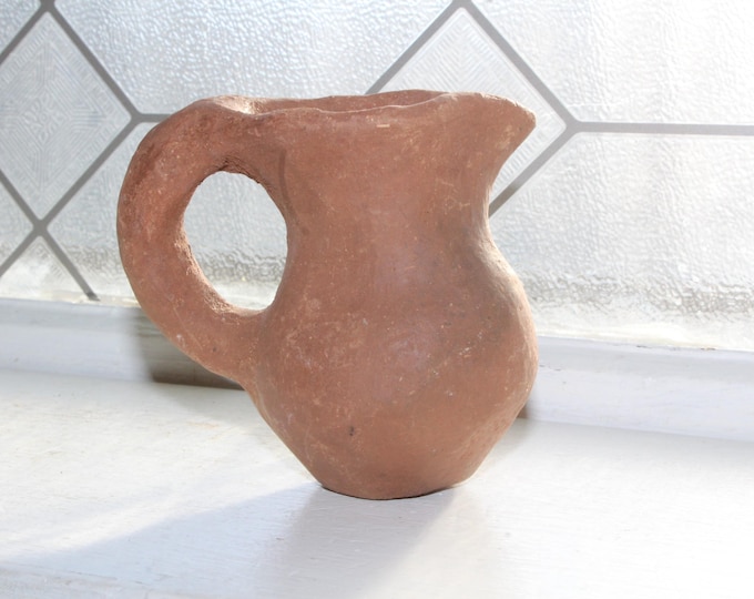 Vintage Handmade Terra Cotta Pitcher Primitive Clay