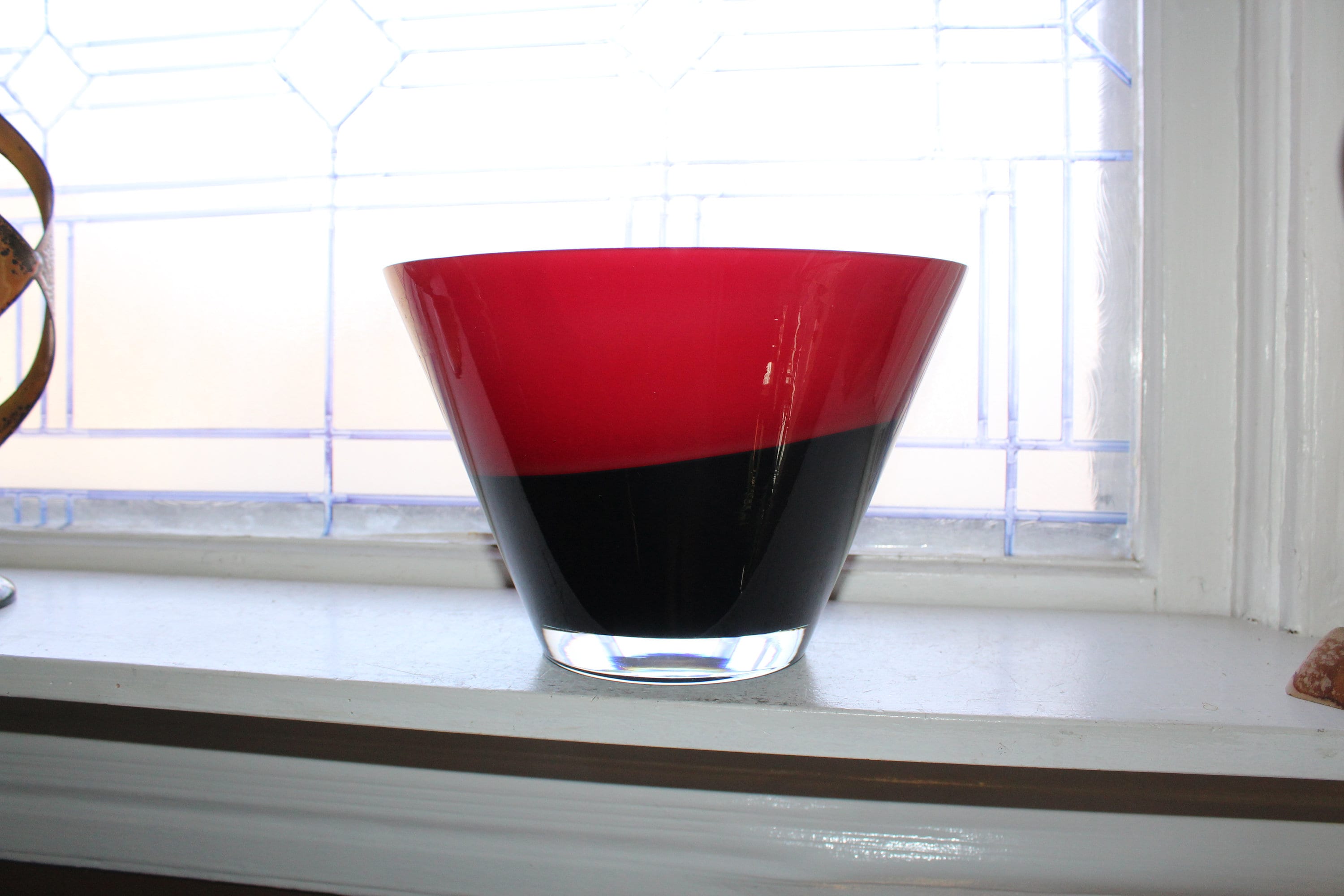 Large Art Glass Fruit Bowl Red and Black