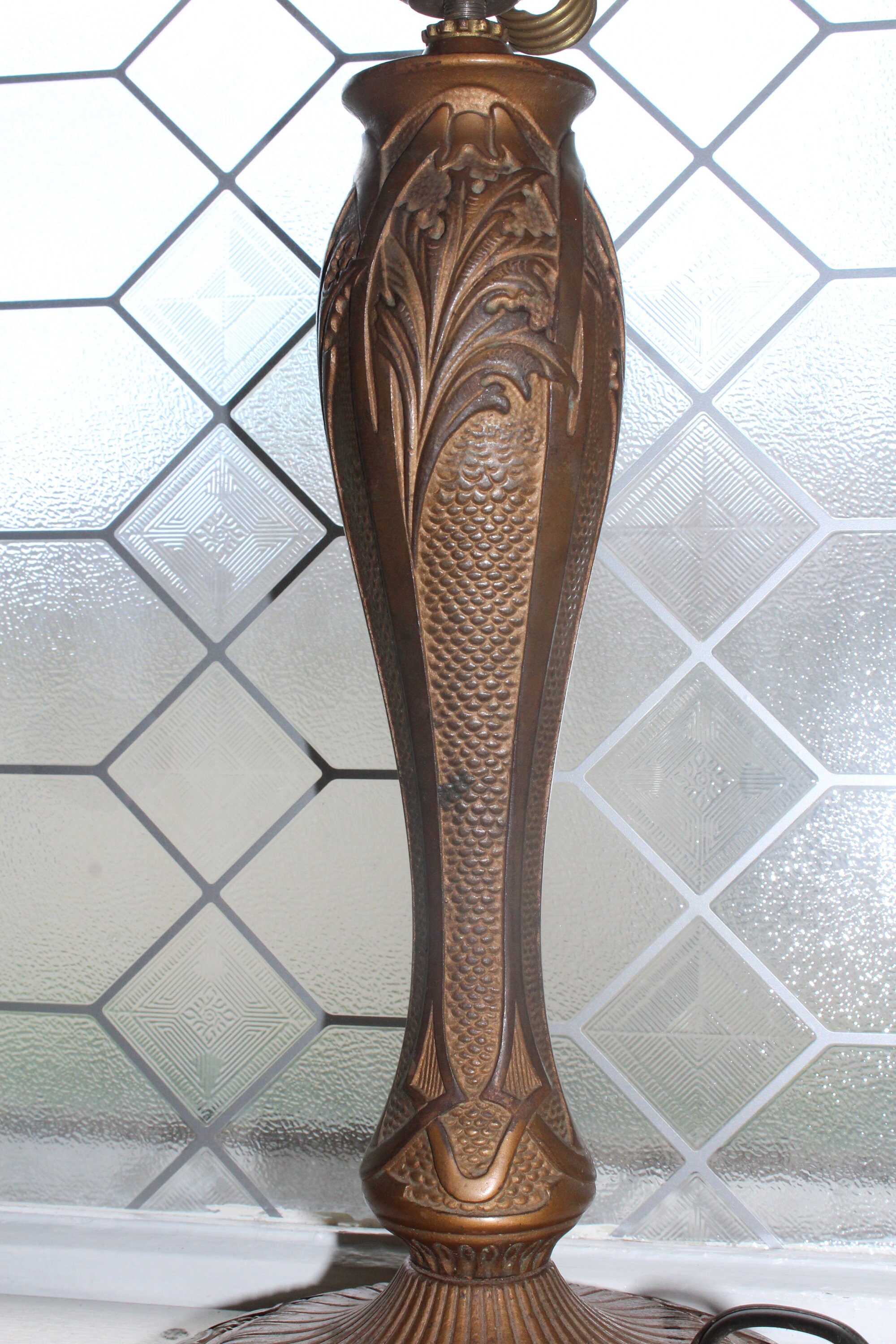 Antique Stained Glass Lamp Base Marked 1876