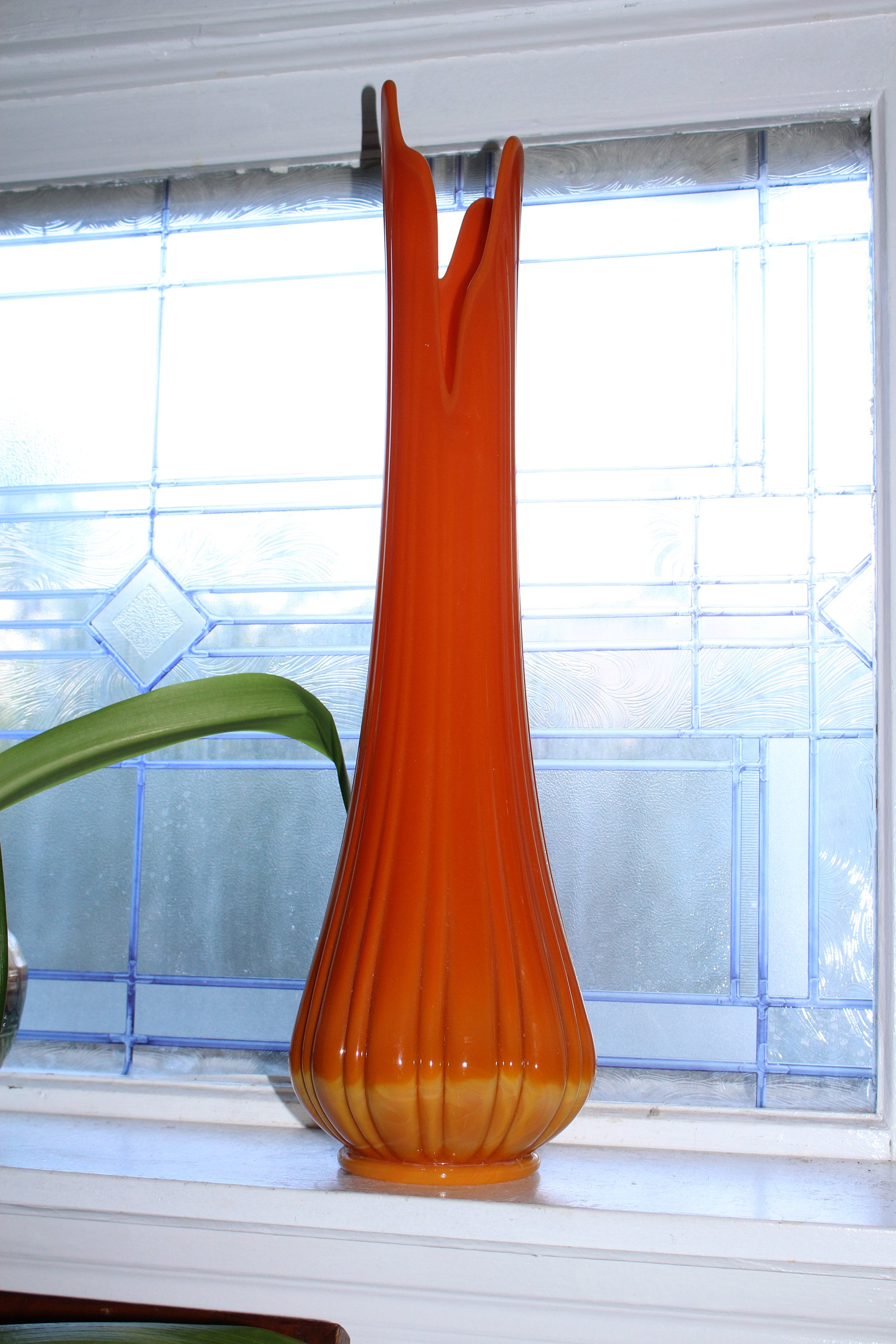 Large Orange Swung Glass Vase 23.5 Vintage Mid Century Modern