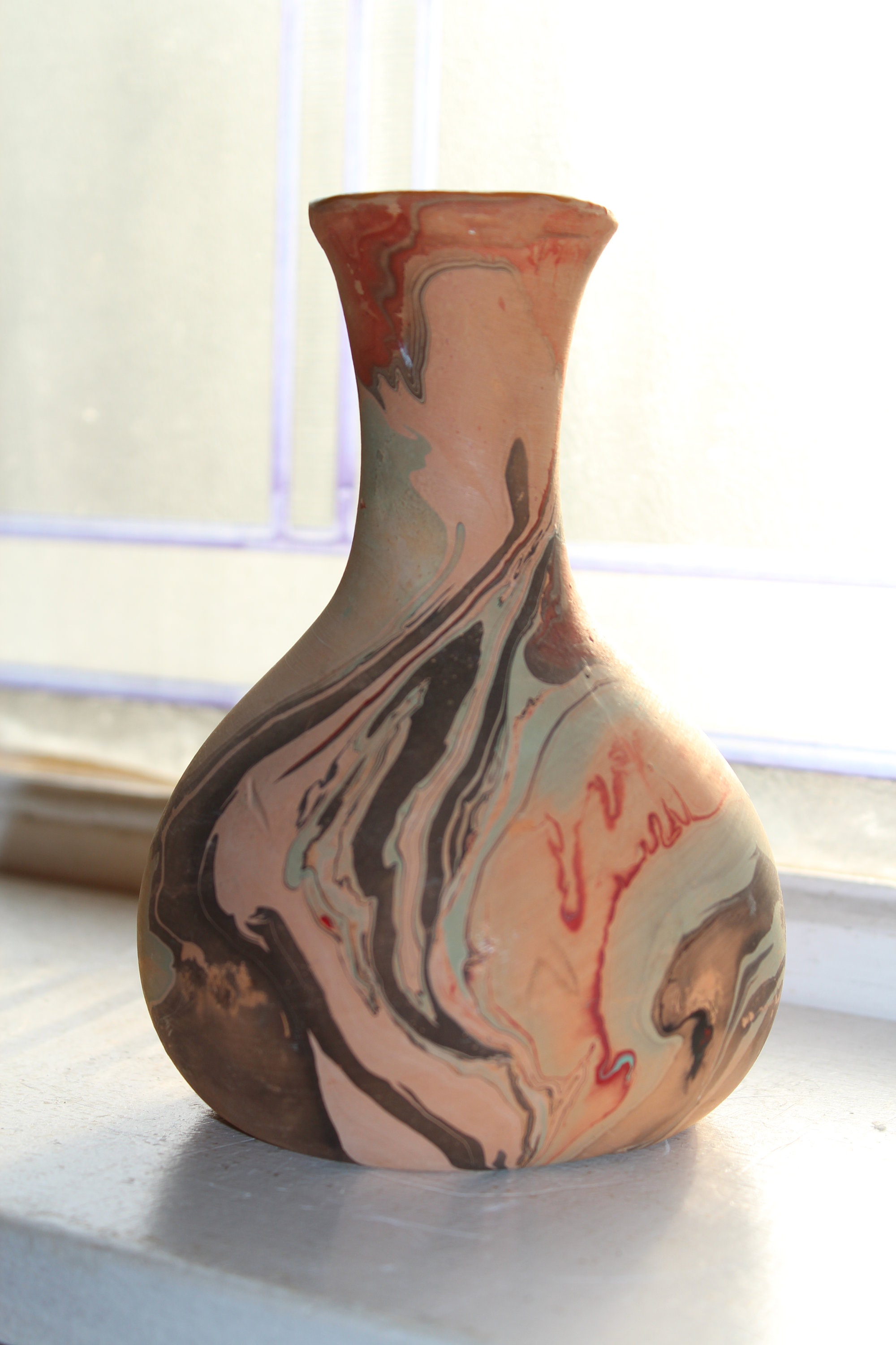 Vintage Nemadji Pottery Vase 6 Inch Swirl Pottery