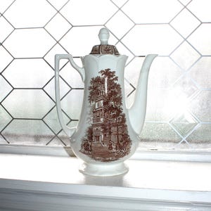 Vintage Meakin Americana Coffee Pot Brown Transferware Ironstone