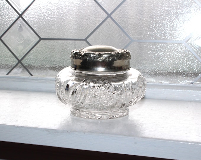 Antique Art Nouveau Crystal Dresser Jar with Silverplate Lid