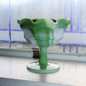 Vintage Westmoreland Slag Glass Compote Dish Apple Green and White