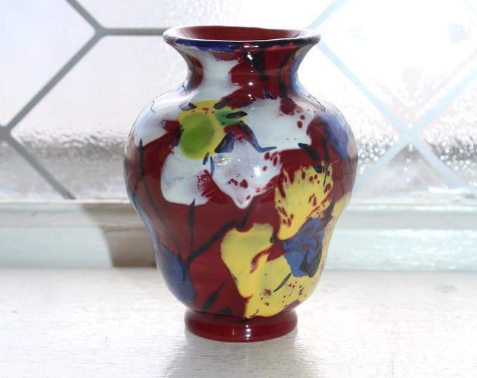 Mid Century Italian Bitossi Burgundy Yellow Floral Posy Vase