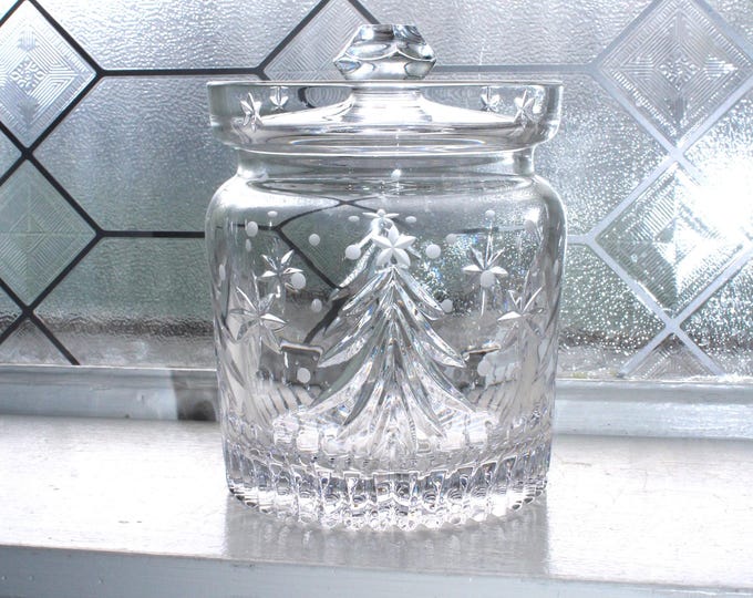 Waterford Crystal Christmas Night Biscuit Barrel Cookie Jar Trees & Stars