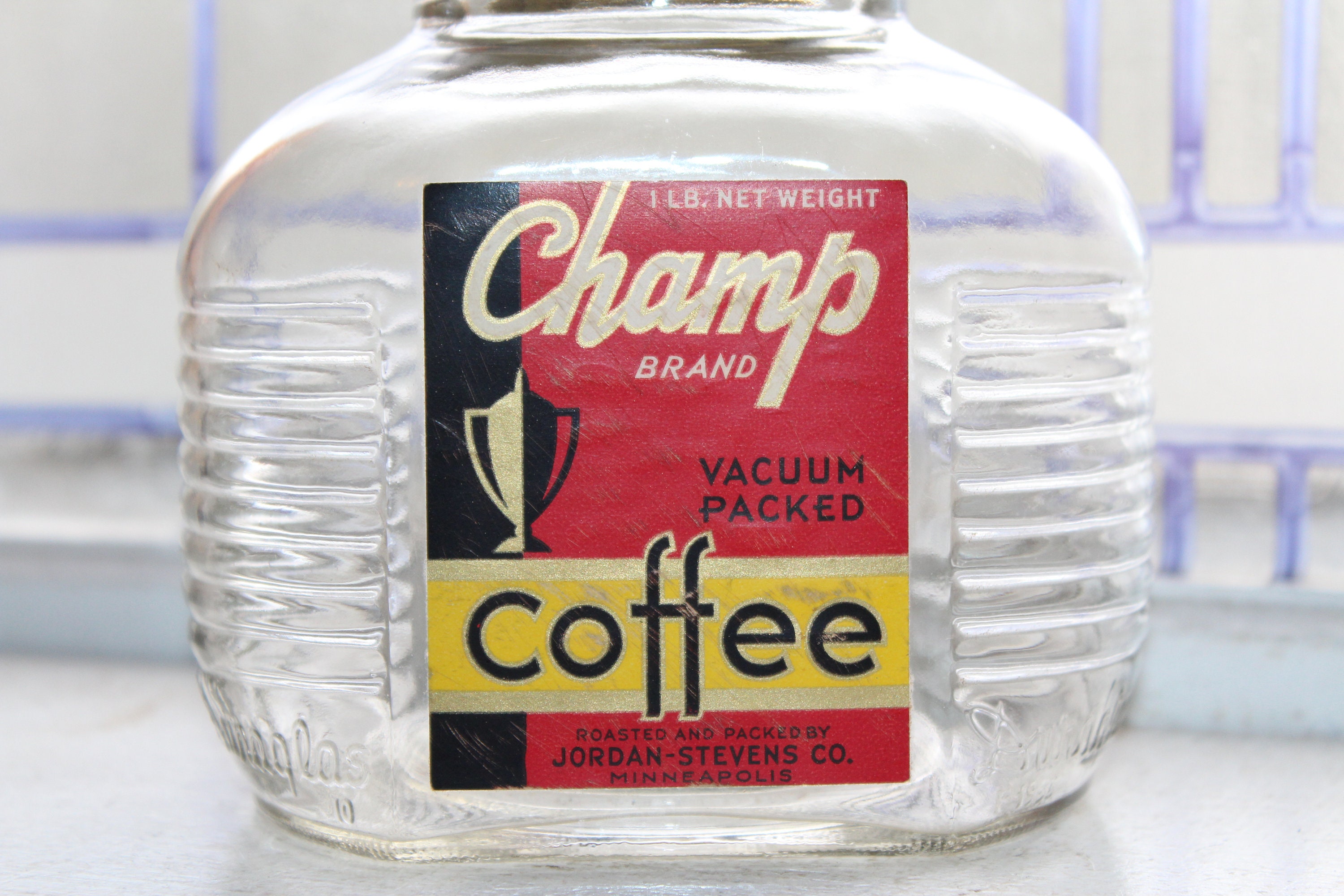 Vintage Champ Coffee Jar 1950s Mid Century Kitchen Decor 1 Lb. Size