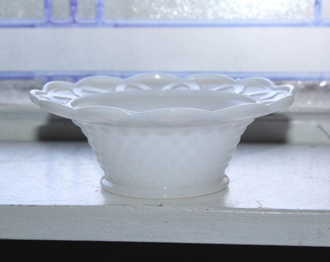Vintage Milk Glass Candy Dish Hobnail with Lace Edge