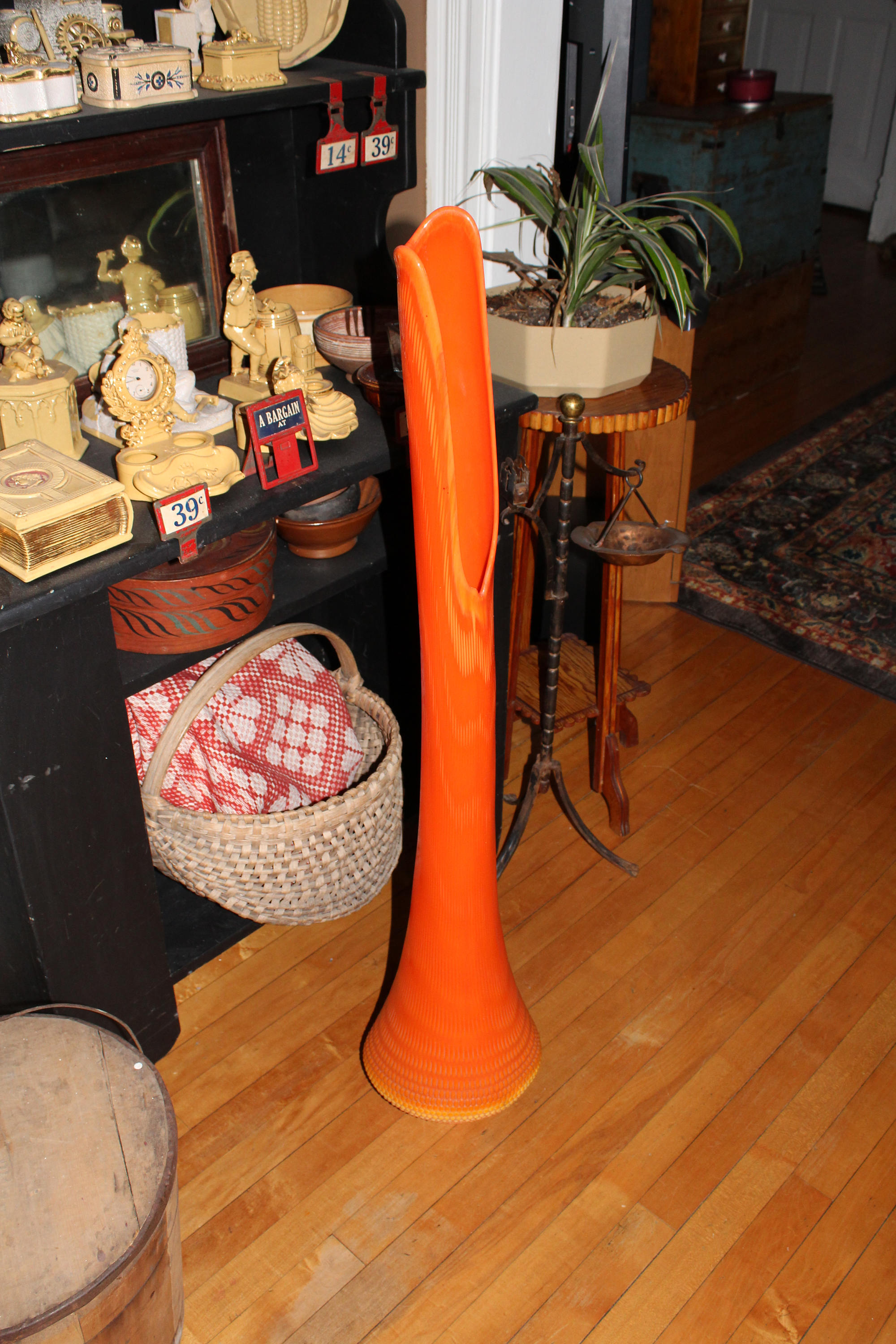 Huge 42.5 Glass Floor Vase Tangerine Orange Vintage 1960s