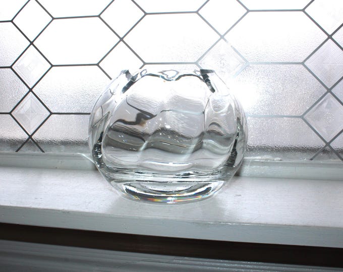 Vintage Spiral Optic Heavy Crystal Ball Vase 5 1/2"