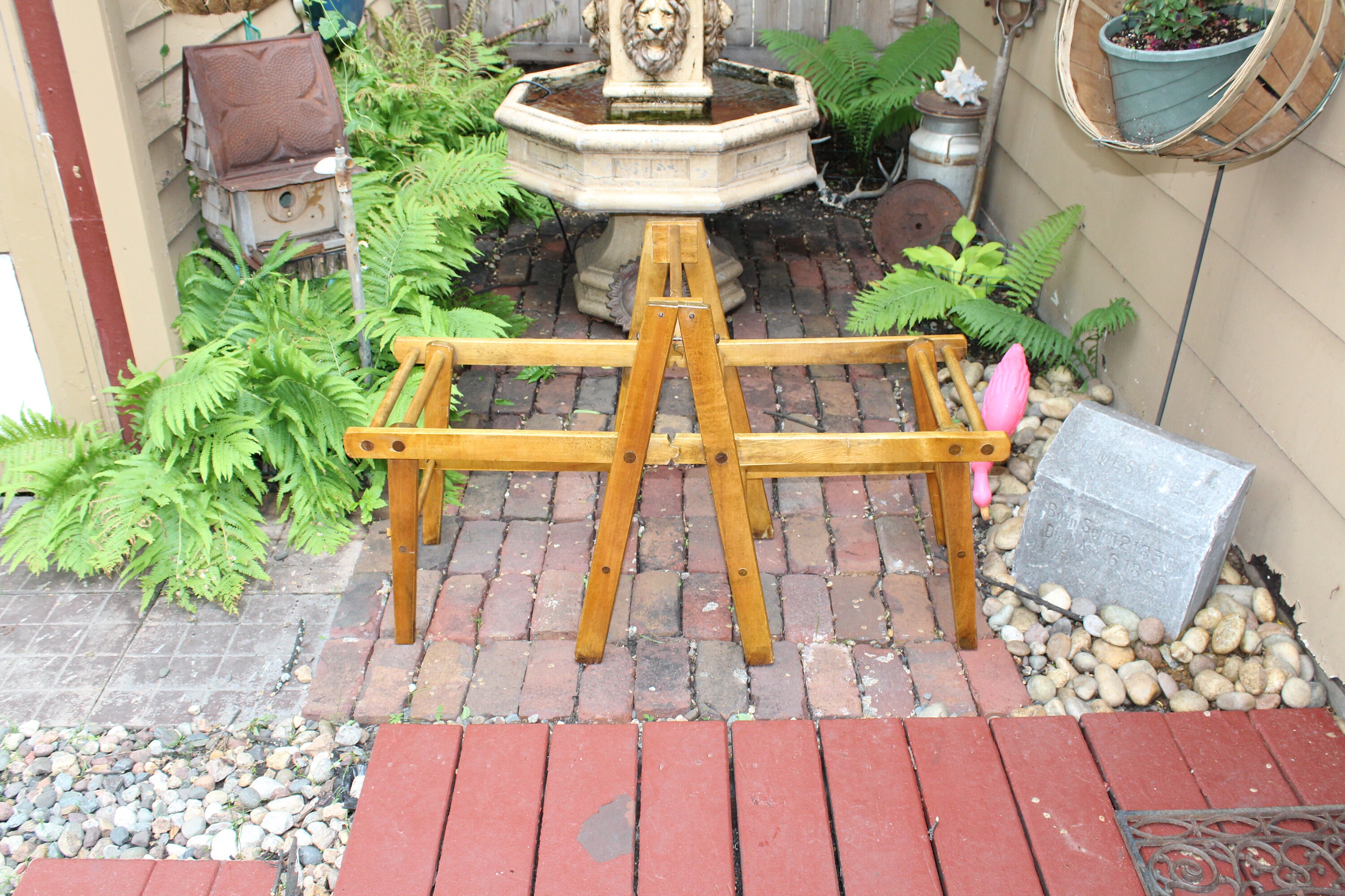 Antique Wash Tub Stand Folding Wooden Stand Country Farmhouse Decor