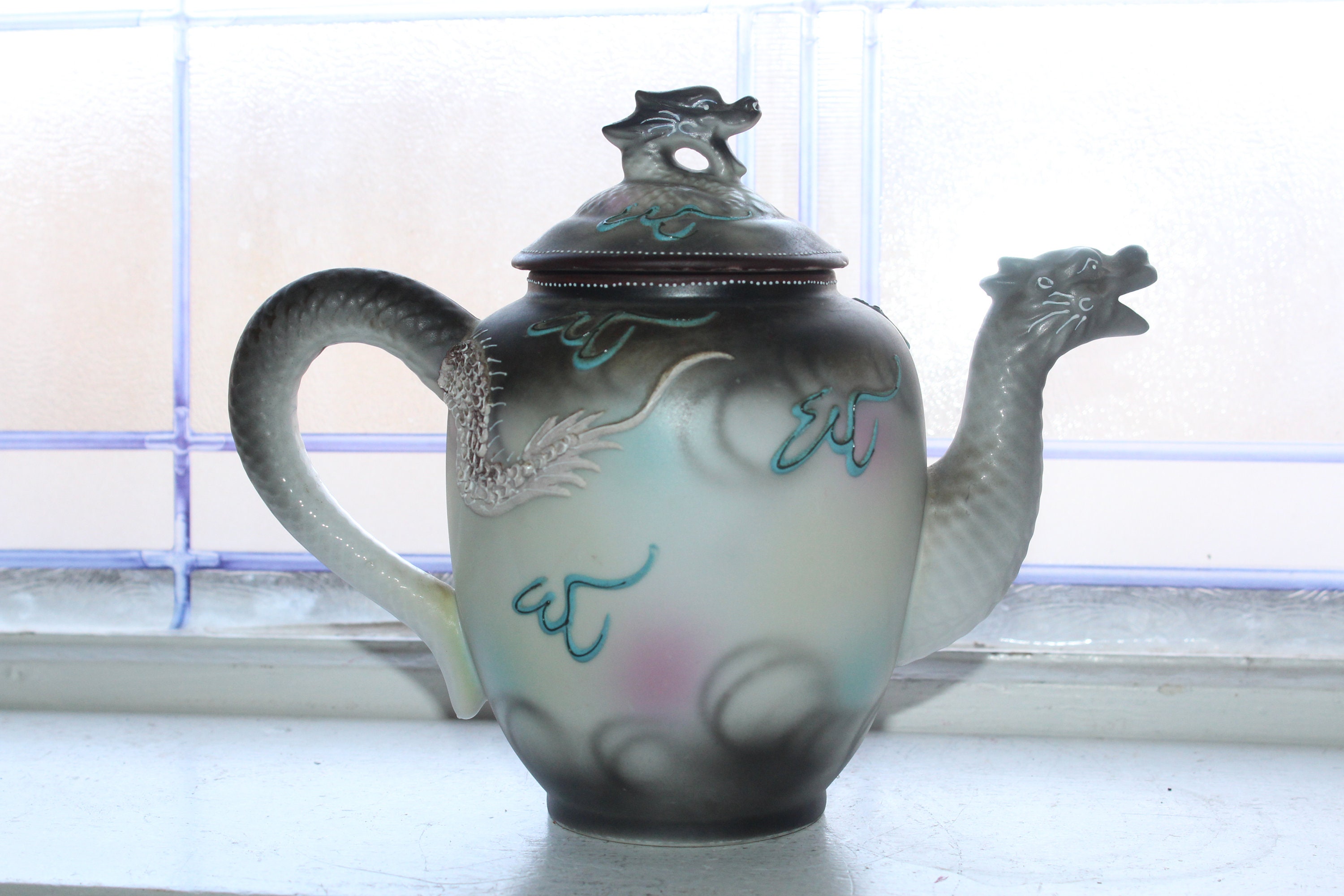 Vintage Japanese Moriage Satsuma Dragonware Teapot with Figural Spout