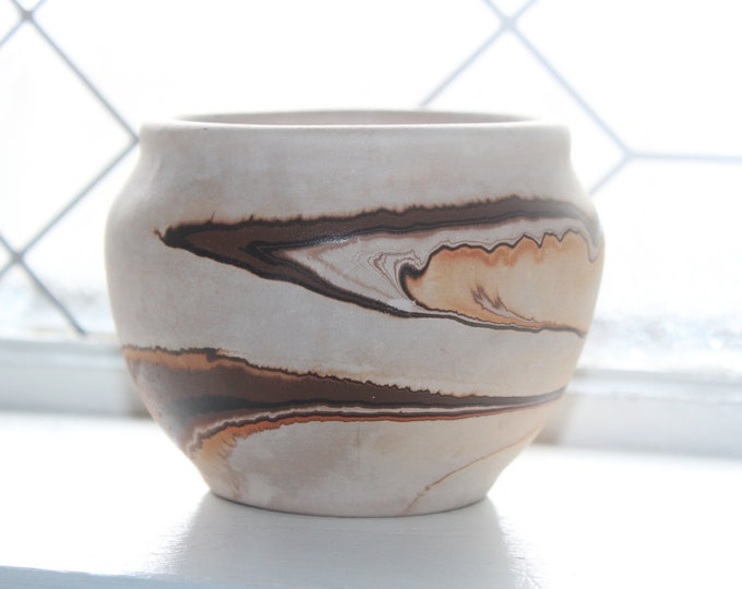 Vintage Nemadji Pottery Vase Brown Orange Swirl Southwestern Decor