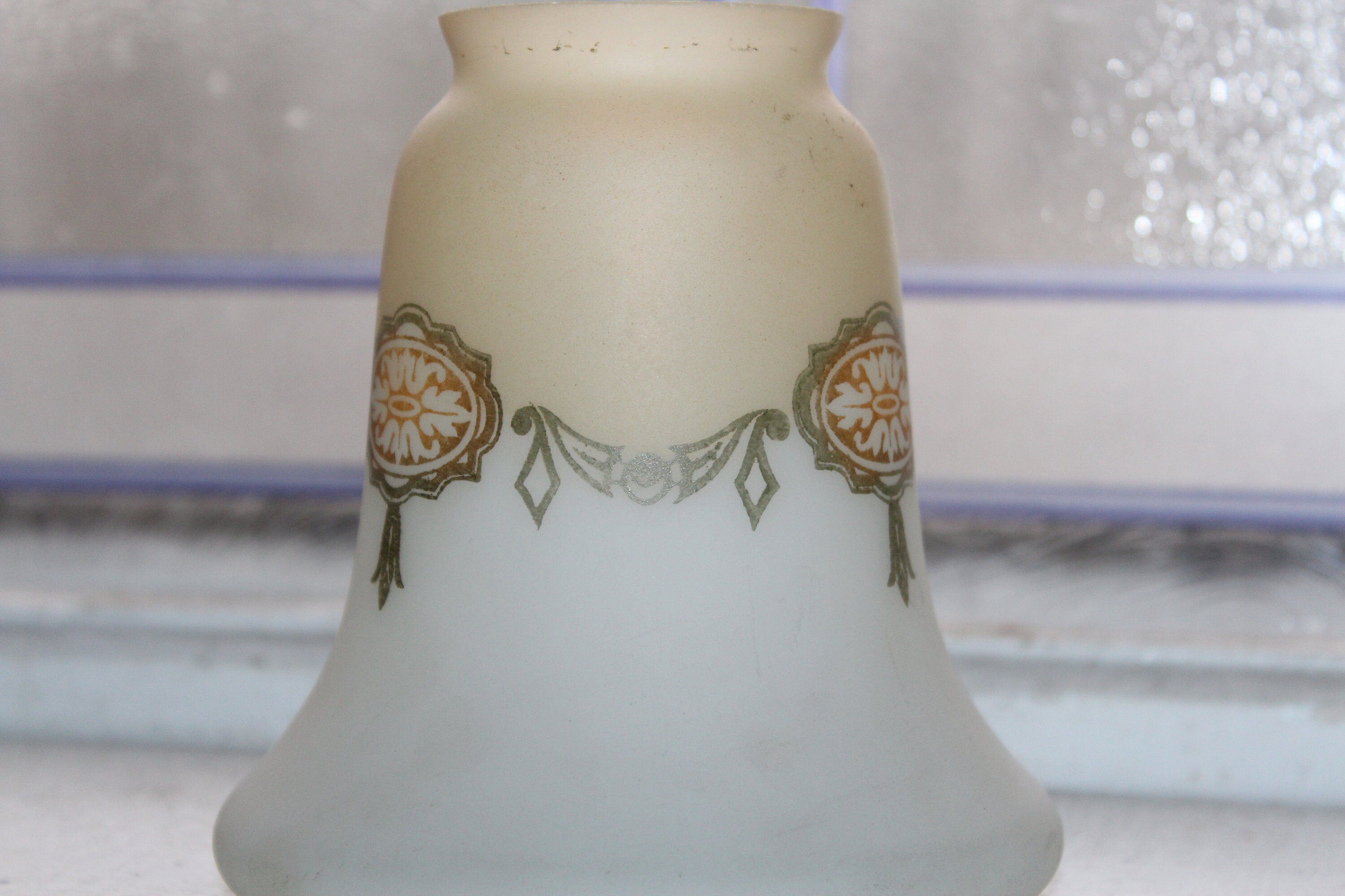Antique Tan and White Victorian Glass Lamp Shade