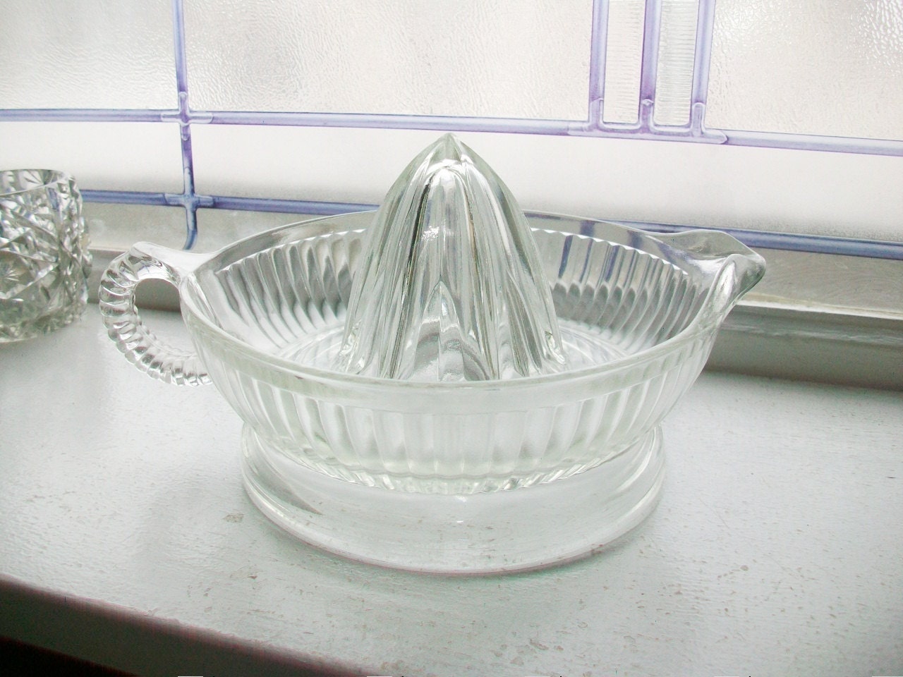 2 Vintage Pressed Glass Reamer Juicer 1940s Ribbed Pattern Clear Glass