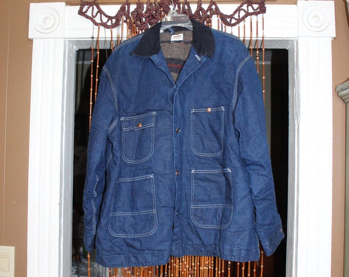 Vintage Montgomery Ward 1960s Blanket Lined Cotton Denim Chore Jacket Size 50
