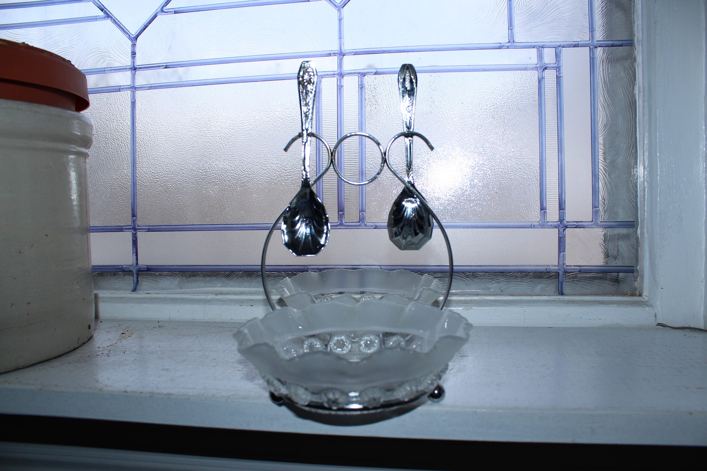 Chrome and Glass Condiment Set Vintage 1950s