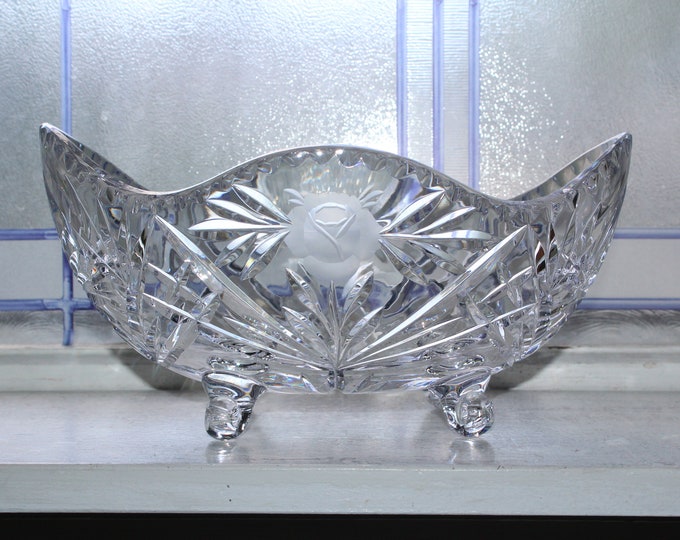 Large Vintage Elegant Cut Crystal Footed Fruit Bowl