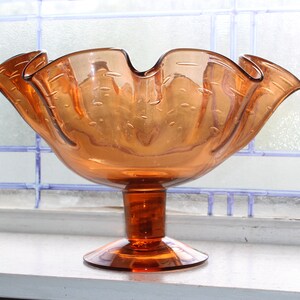 Mid Century Bischoff Glass Ruffled Compote with Controlled Bubbles