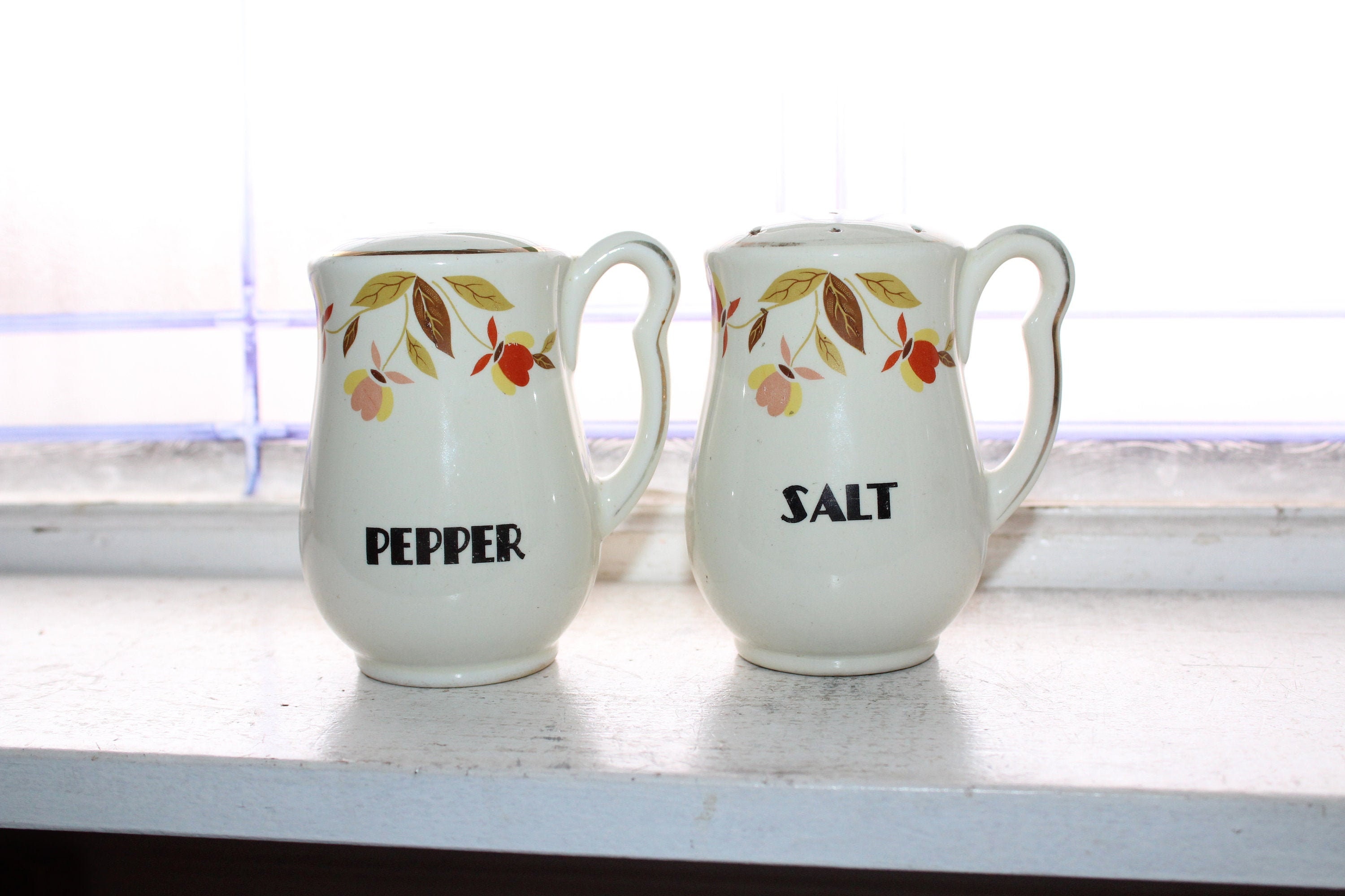 Hall Autumn Leaf Large Salt and Pepper Shakers Jewel Tea Vintage 1950s