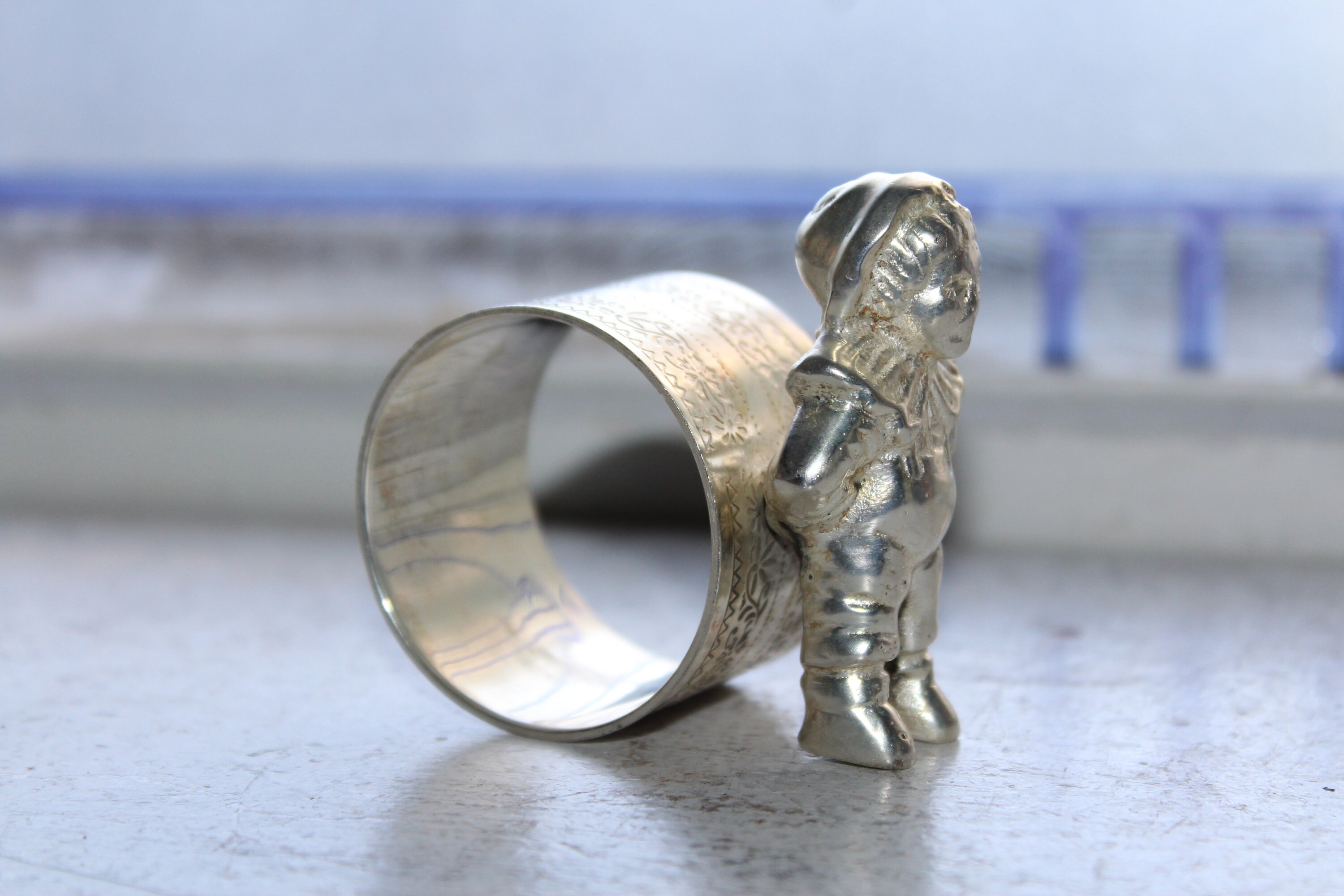 Antique Figural Silverplate Napkin Ring Victorian Boy
