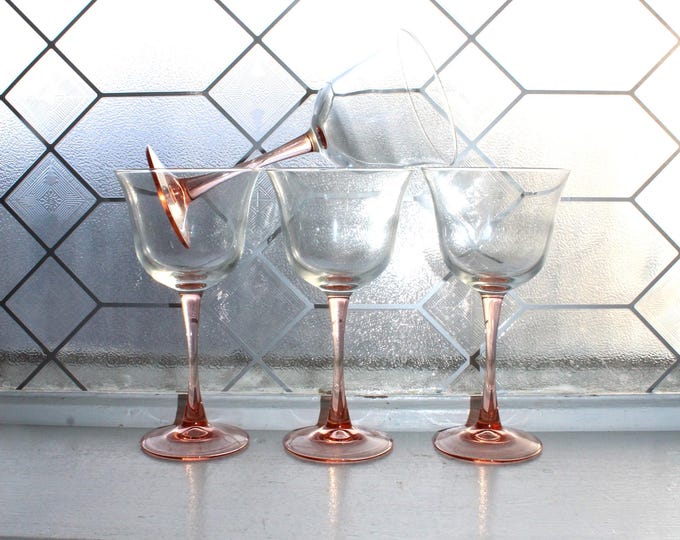 4 Cristal d'Arques Durand Americana Rose Pink Stem Wine Glasses