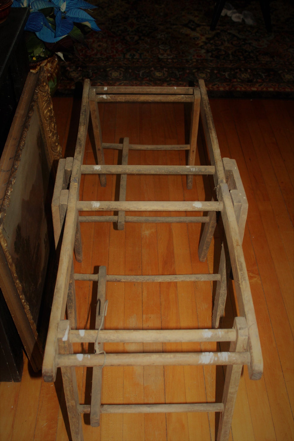 Vintage Wash Tub Stand Folding Wooden Stand Country Farmhouse Decor