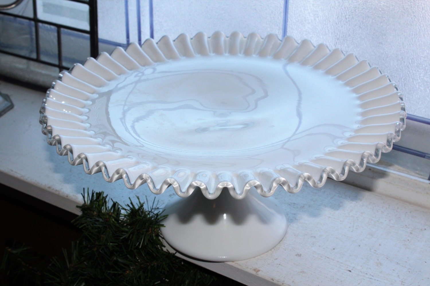 Fenton Silver Crest Cake Stand Vintage Milk Glass Silvercrest