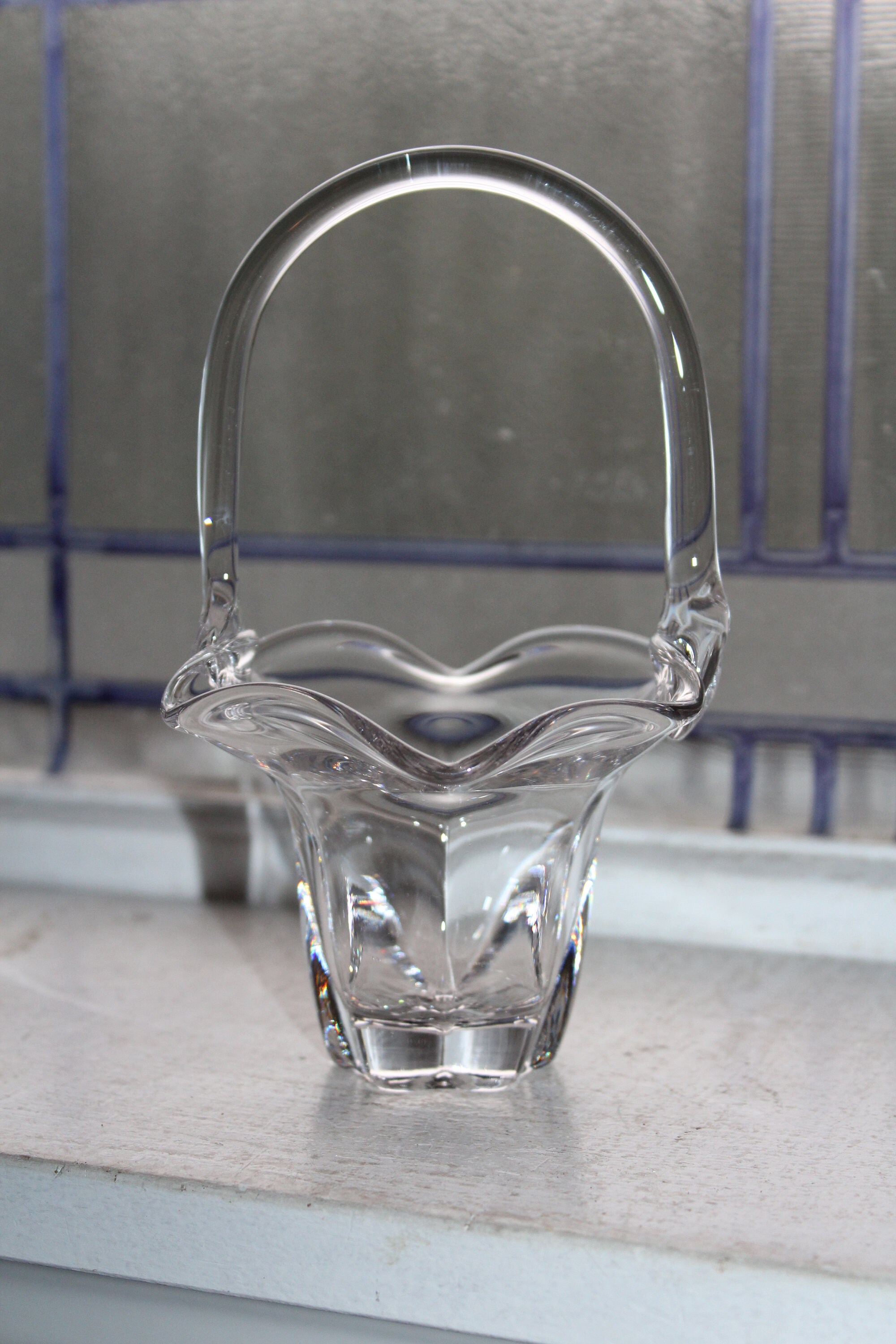 Small Vintage Clear Glass Basket