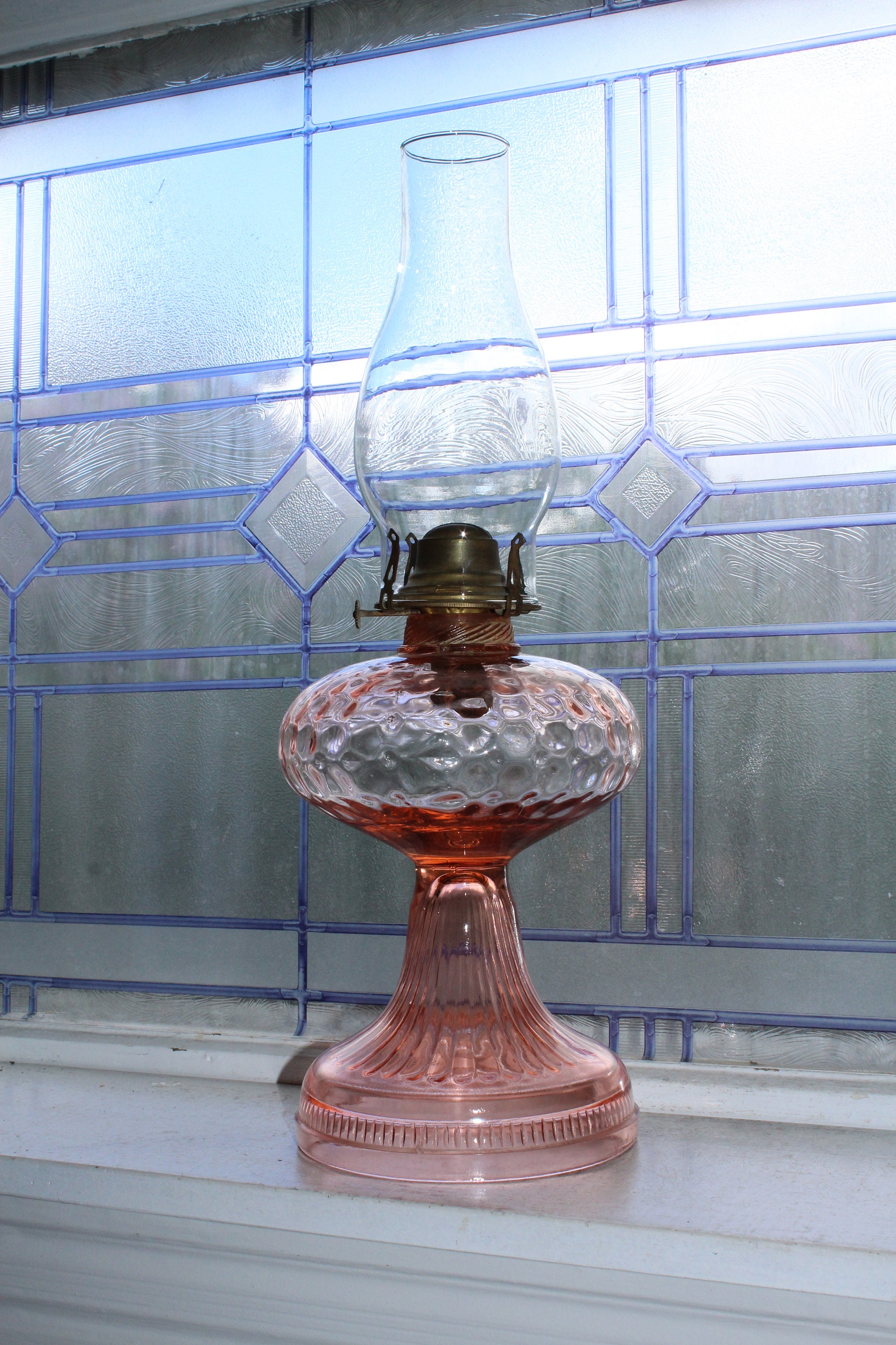Vintage Pink Depression Glass Oil Lamp