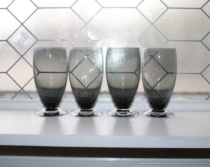 4 Vintage Scandinavian Mid Century Water Glasses Smoke Gray