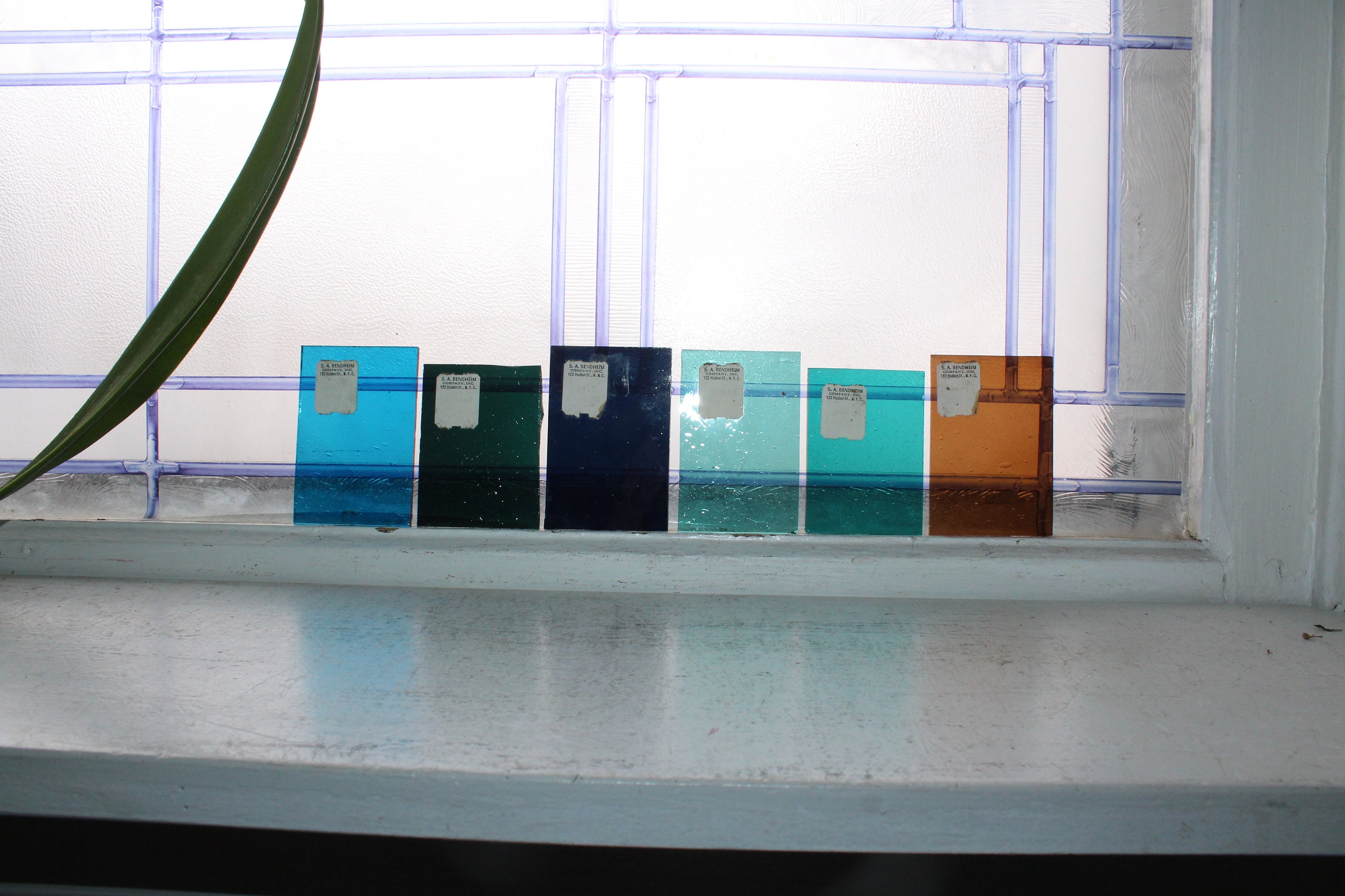 6 Vintage Bendheim Stained Glass Sample Blocks 2 x 3
