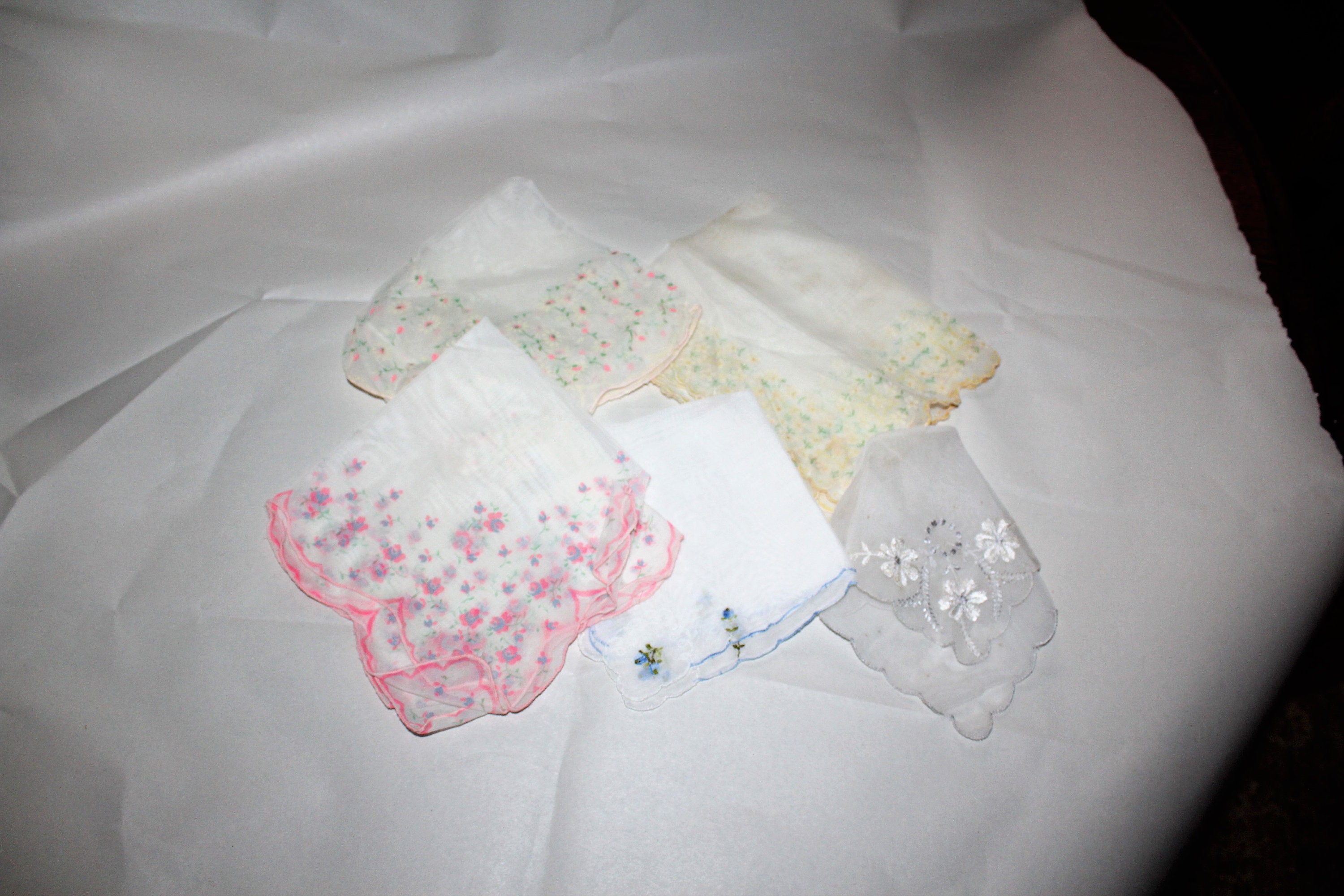 5 Vintage Ladies Silk Handkerchiefs