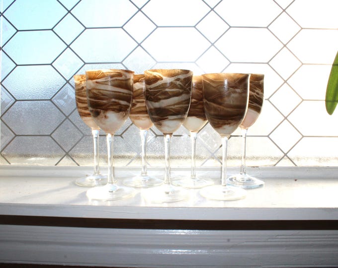 7 Vintage Steven Maslach Glass Earth Art Wine Goblets