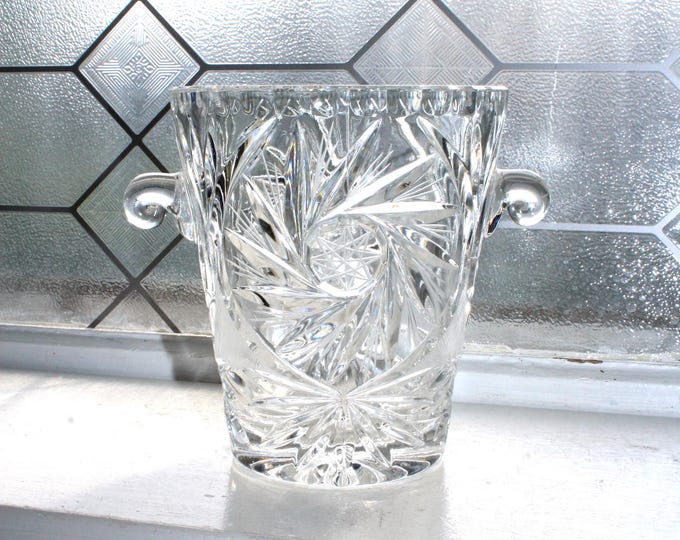 Vintage Cut Crystal Ice Bucket Wine Cooler Star Pinwheel Pattern