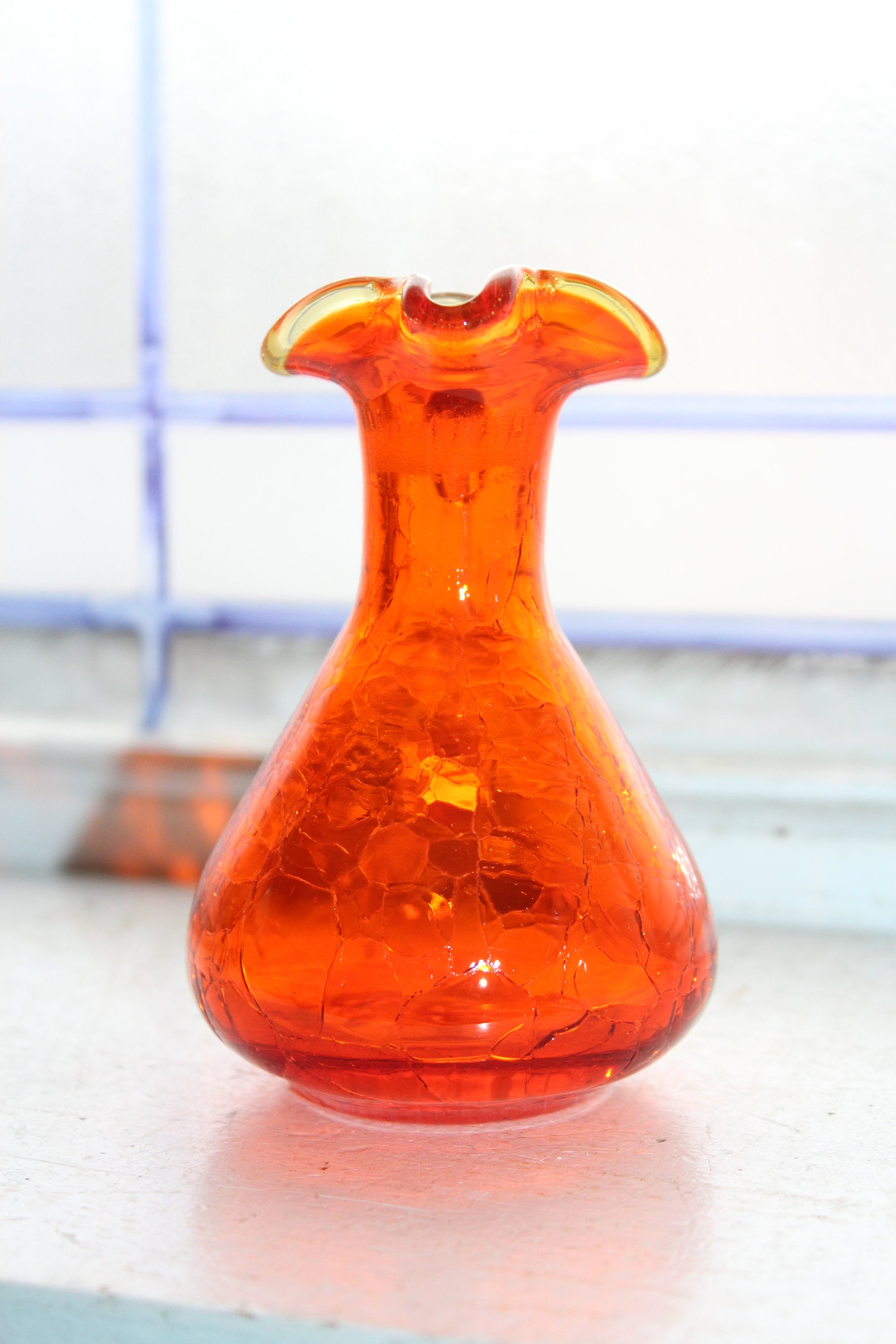 Vintage Orange Crackle Glass Cruet Pitcher
