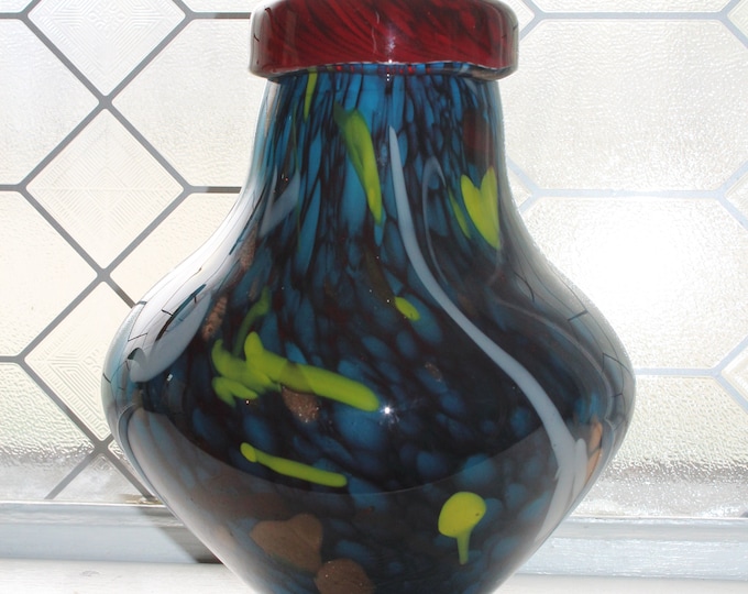 Vintage Murano Glass Vase Rolled Rim Copper Aventurine End Of Day