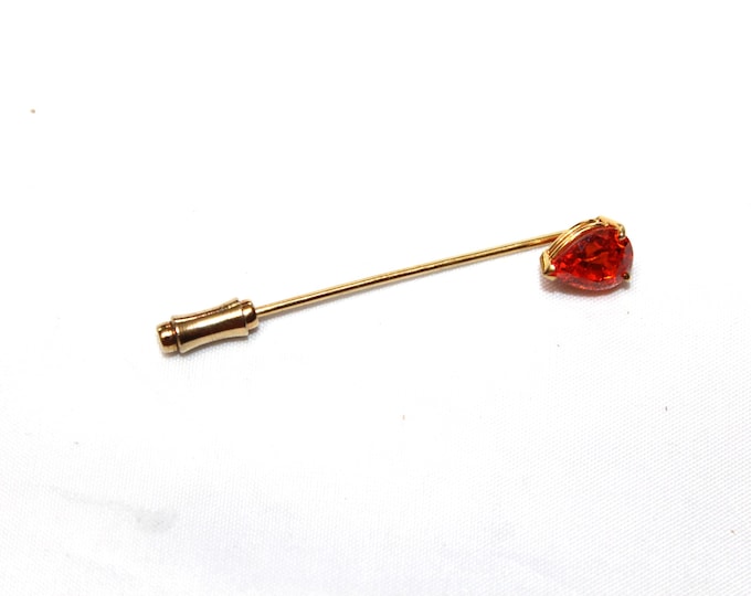 Orange Teardrop Rhinestone Hijab Pin Gold Tone Scarf Shawl Stick Pin