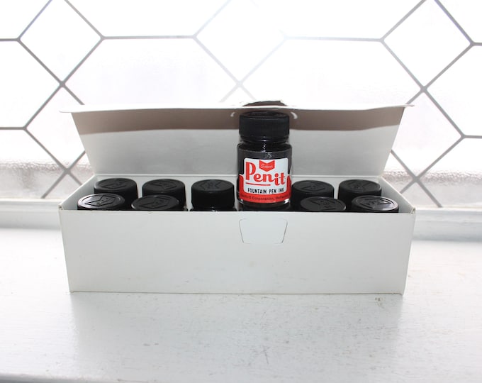 Vintage Case of 12 Sanford's Penit Jet Black Fountain Pen Ink Bottles Unused
