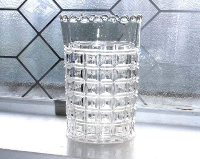 Vintage Clear Glass Vase Waffle Block Pattern