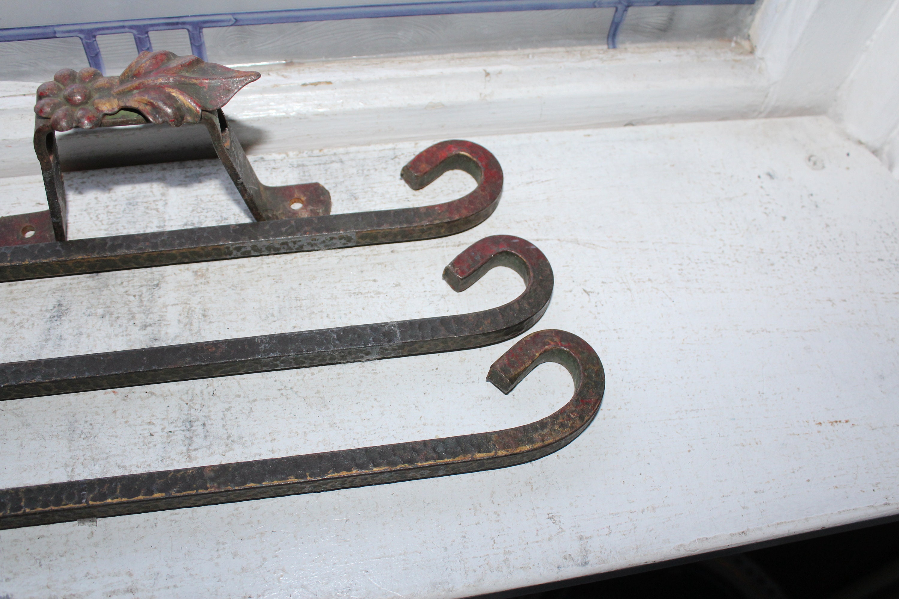 3 Vintage Curtain Rods Swing Arm Hammered Wrought Iron 1920s