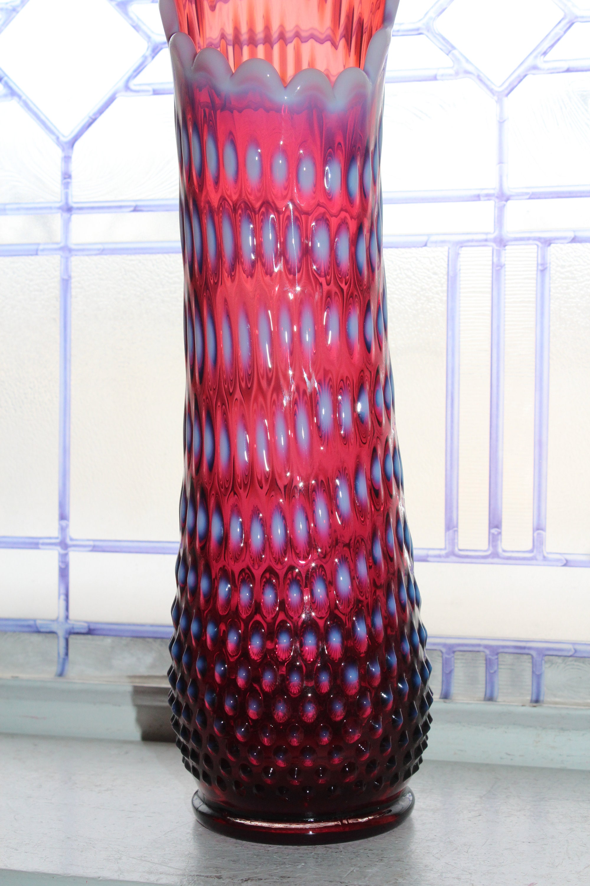 Large Vintage Fenton Plum Purple Vase Hobnail Swung Glass 15 3/4