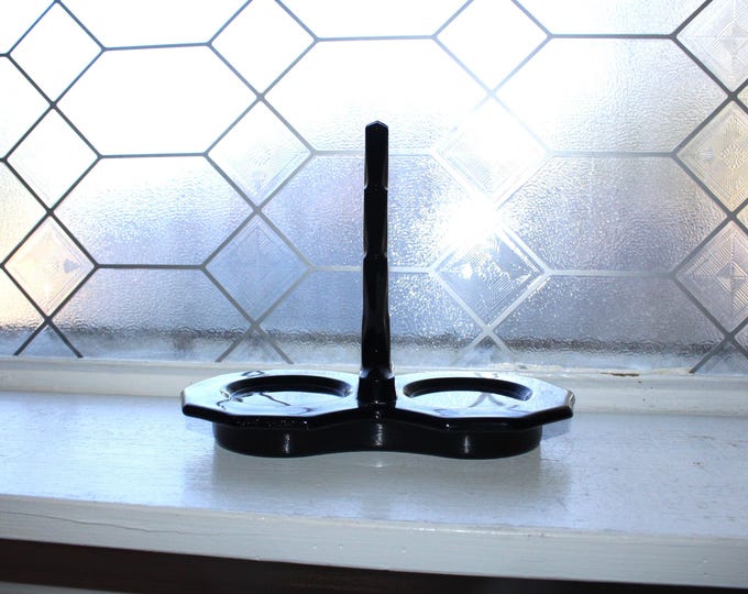 Art Deco Black Cambridge Glass Decagon Handled Stand for Creamer Sugar 1930s