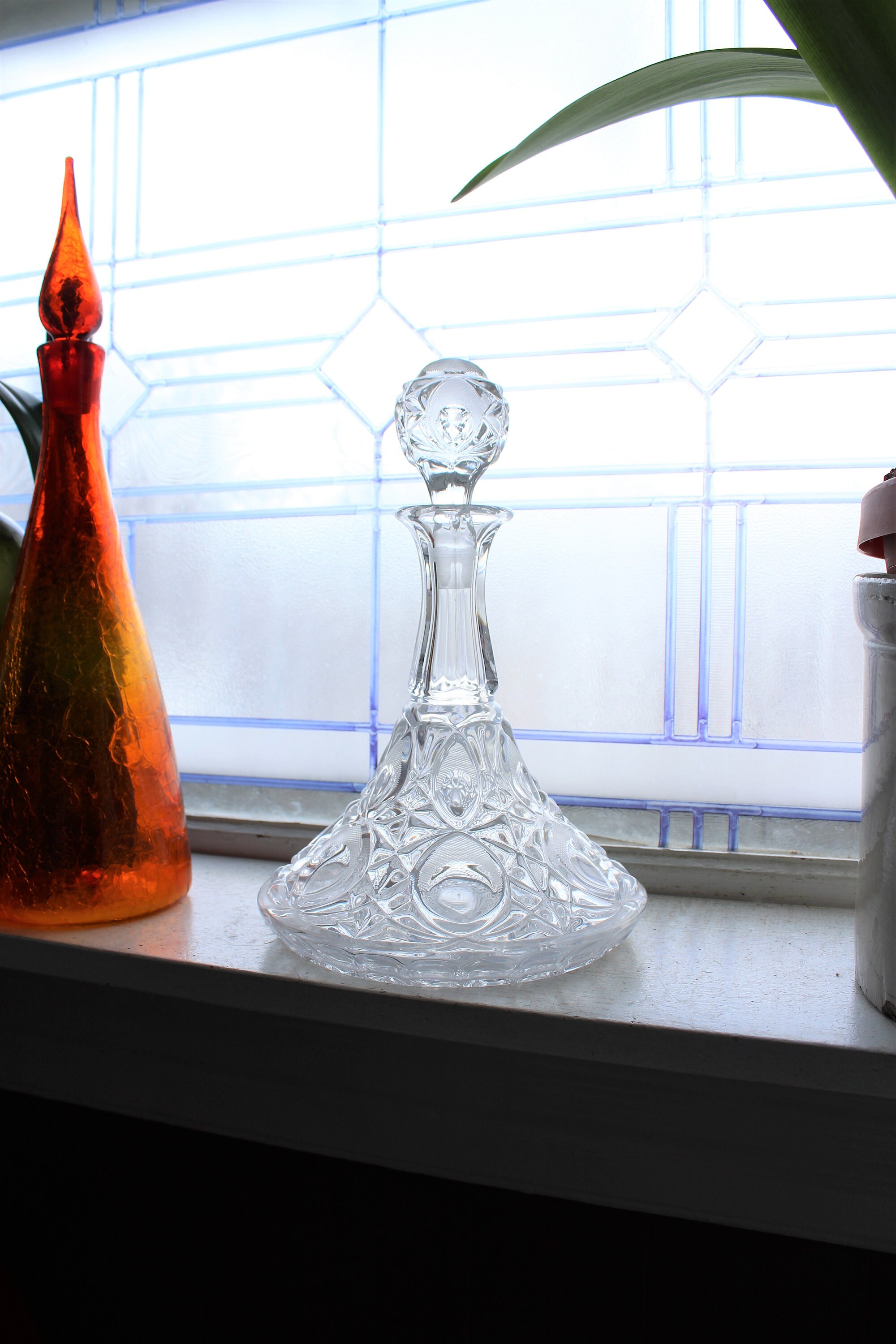 Crystal Ships Decanter Liquor Bottle Vintage Barware